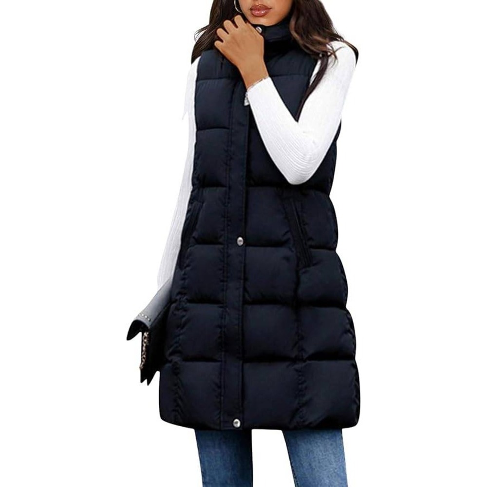 MSRP $52 Tanming Women's L Long Puffer Vest Casual Sleeveless Puffy Jacket